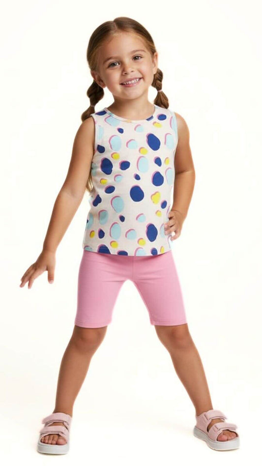 Conjunto infantil Feminino Regata Bolinhas + Bermuda Ciclista - tamanho 10