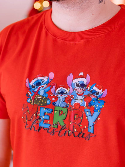 Camiseta Infantil Stitch Merry Christmas - Vermelho - Festividades - 2 ao 10