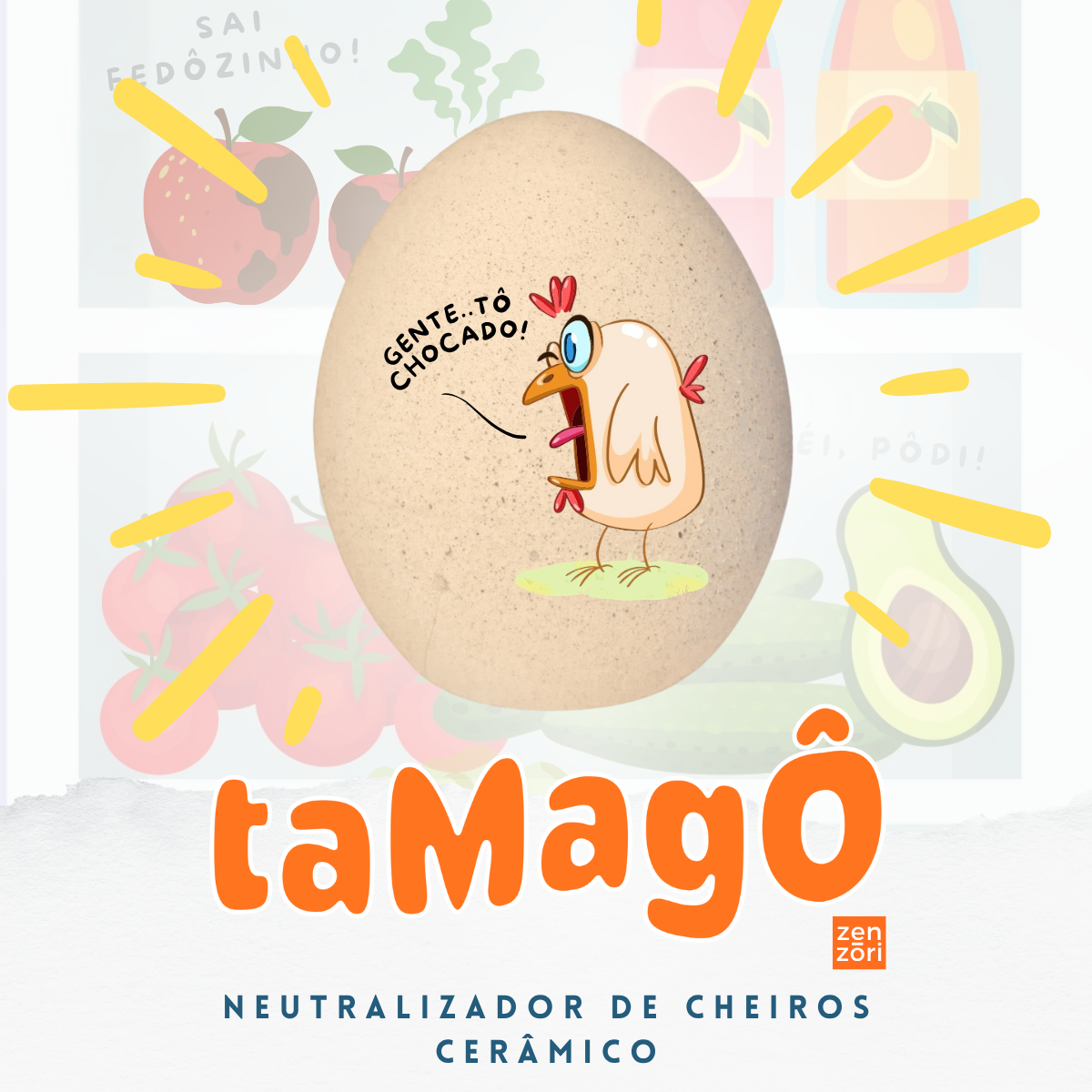 Tamagô, o Ovo Neutralizador Mineral de Ceramica com Feldspato Tira Cheiro, Desodorizador, Tira Odor