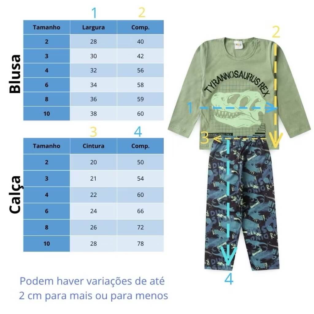 Conjunto de Pijama Masculino manga longa Minimi - Tamanhos do 2 ao 10