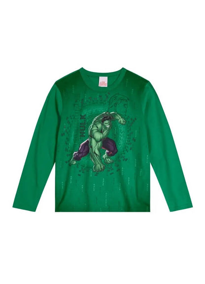 Camiseta manga longa Hulk Brandili - Tamanhos do 4 ao 10