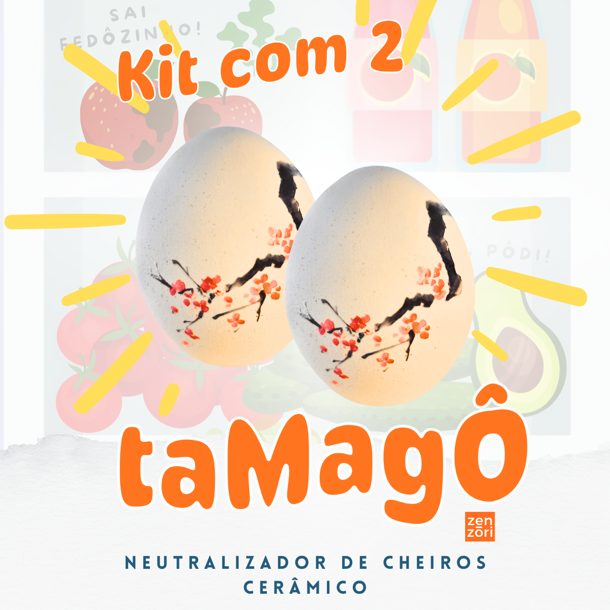 Tamagô, o Ovo Neutralizador Mineral de Ceramica com Feldspato Tira Cheiro, Desodorizador, Tira Odor