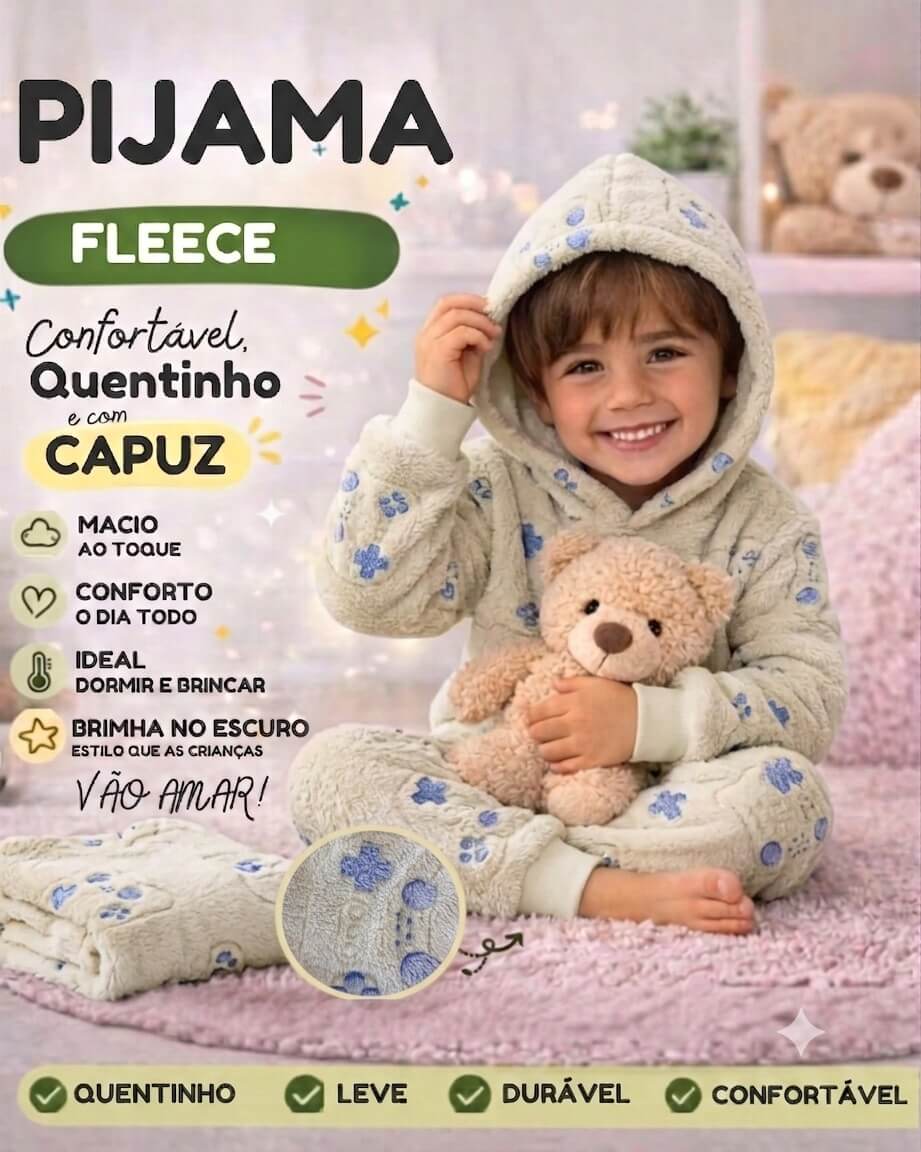 Conjunto de Pijama Masculino Fleece Mantinha de Bebê - Tamanhos do 4 ao 8