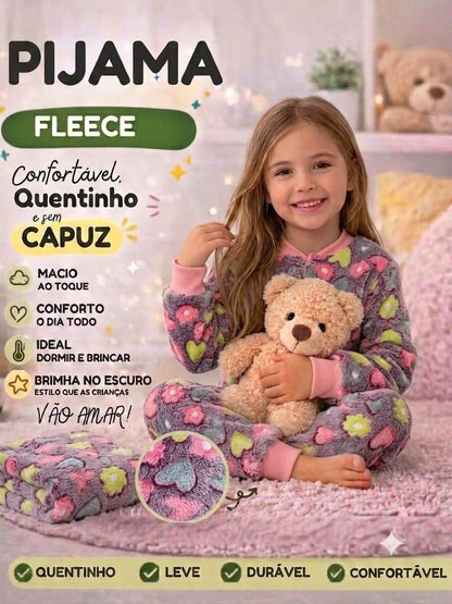 Conjunto de Pijama Feminino Fleece Mantinha de Bebê - Tamanhos do 4 ao 8
