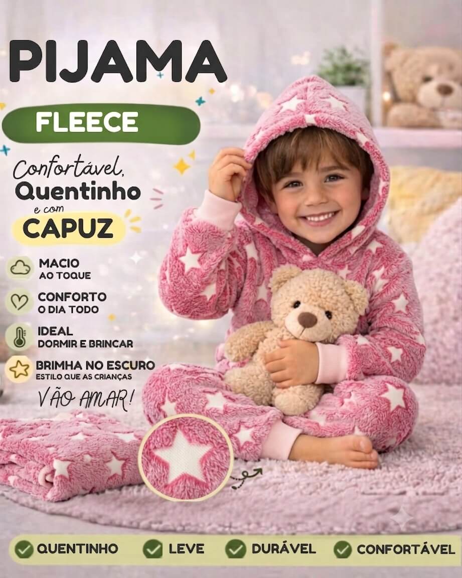 Conjunto de Pijama Feminino Fleece Mantinha de Bebê - Tamanhos do 4 ao 8