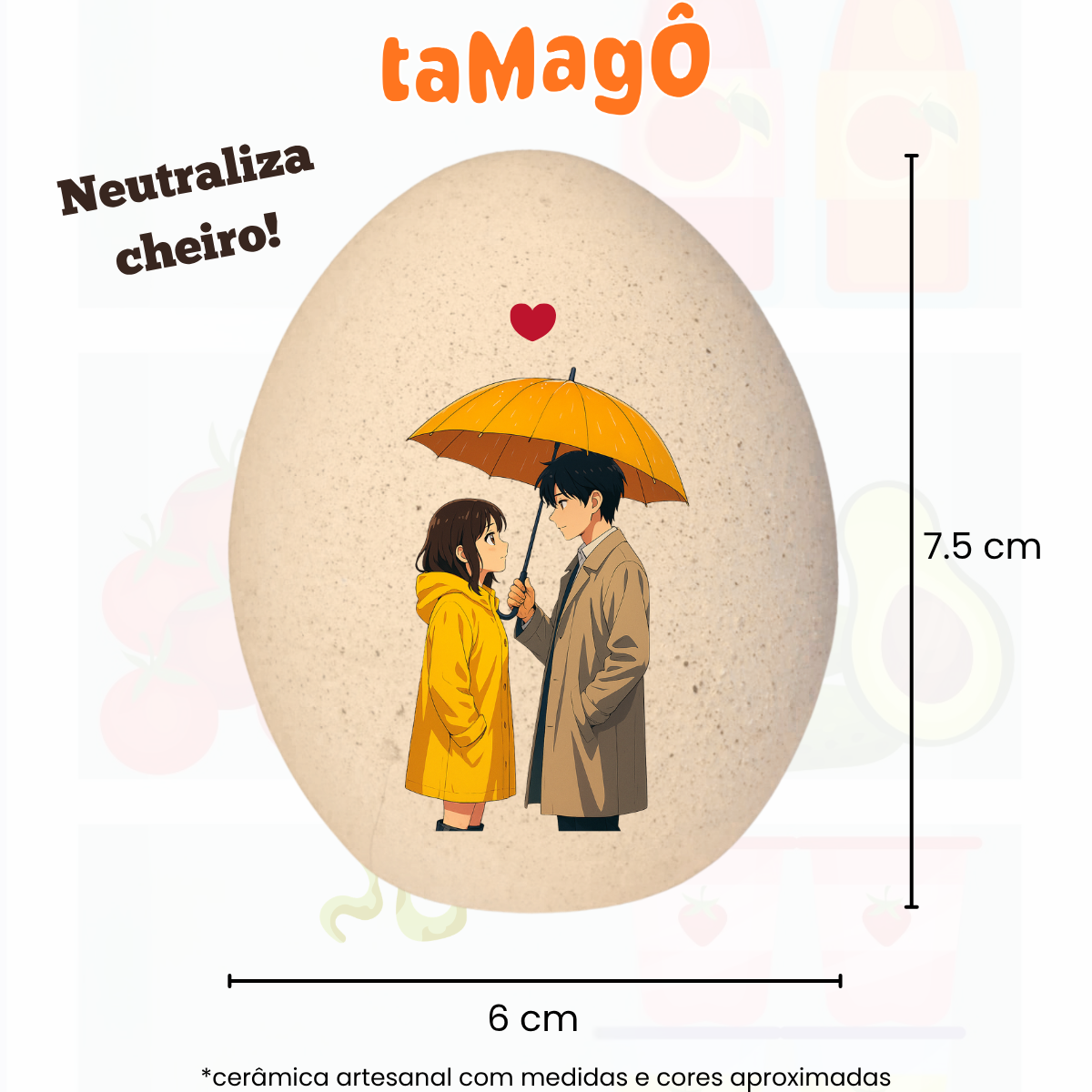 Tamagô, o Ovo Neutralizador Mineral de Ceramica com Feldspato Tira Cheiro, Desodorizador, Tira Odor