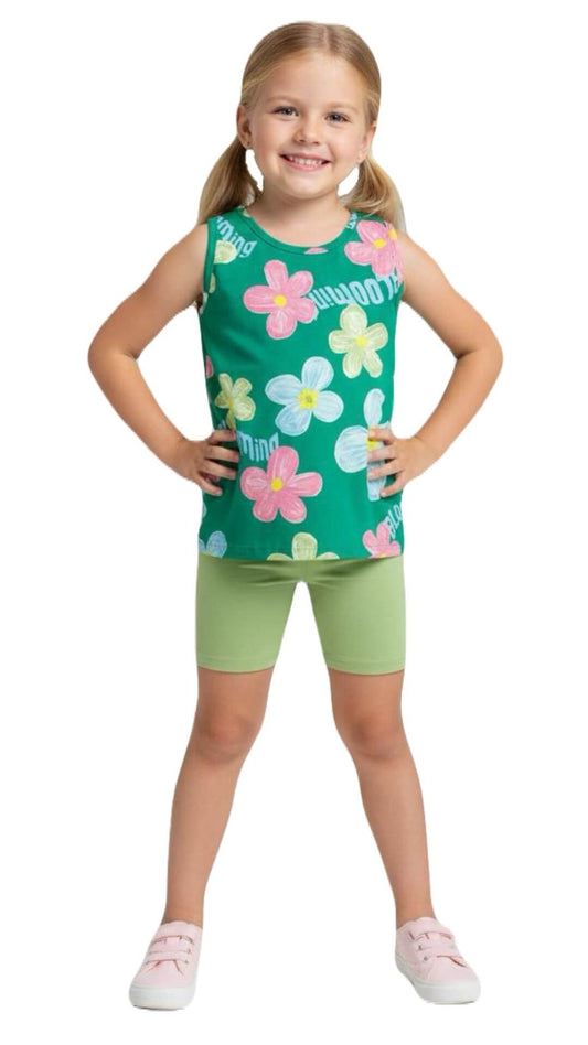 Conjunto infantil Feminino Regata Flores + Bermuda Ciclista - tamanho 6