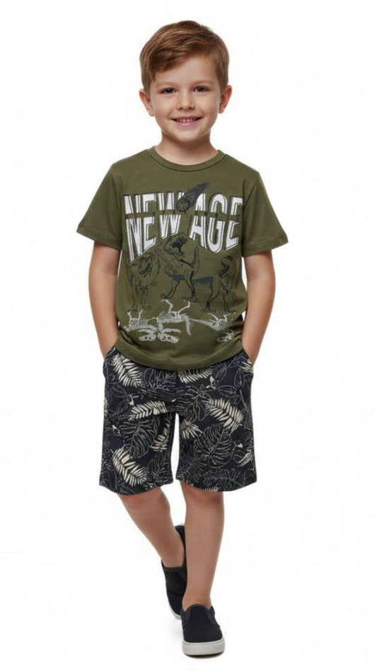 Conjunto Masculino Infantil Camiseta + Bermuda - Tamanho 4 e 6
