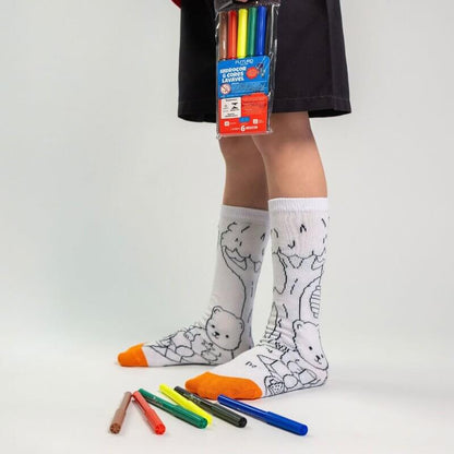 Meia infantil Duck Goods Colorir com 6 canetinhas laváveis - Tamanho único