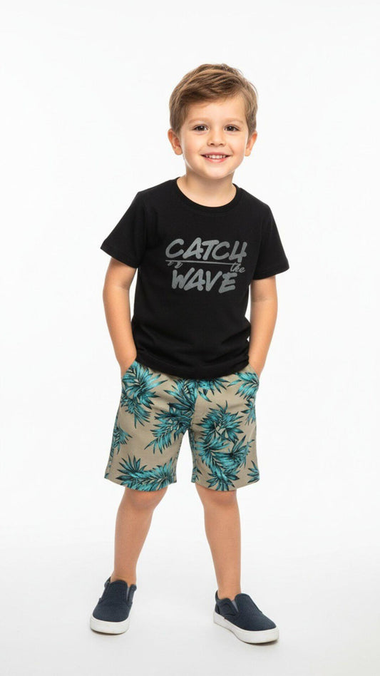 Conjunto Masculino Infantil Camiseta + Bermuda - Tamanho 4 ao 10