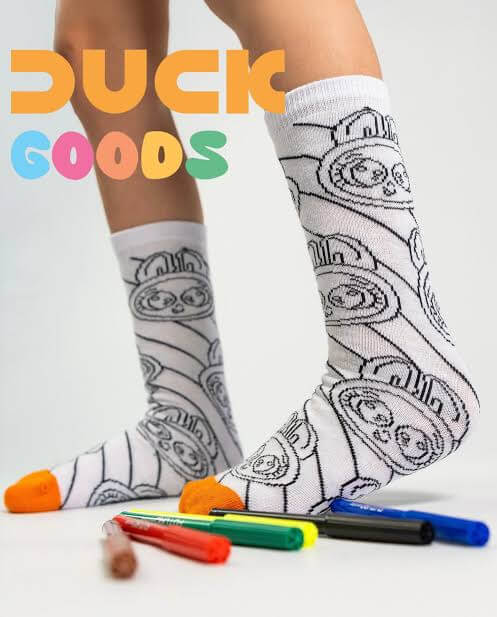Meia infantil Duck Goods Colorir com 6 canetinhas laváveis - Tamanho único