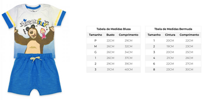 Conjunto Masculino Infantil Masha e o Urso - Tamanho do 1 ao 3