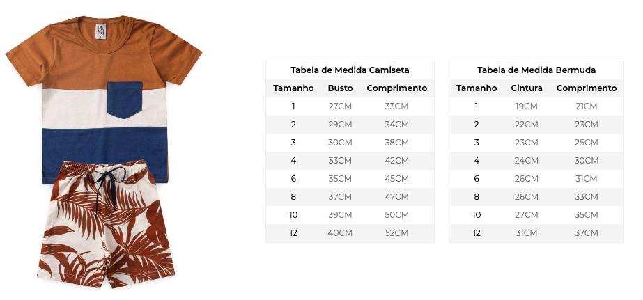 Conjunto Masculino Infantil Tricolor Marrom - Tamanhos 4 e 10