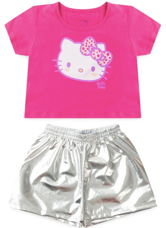 Conjunto Feminino Infantil Brilho - Hello Kitty - Tamanho do 2 ao 12