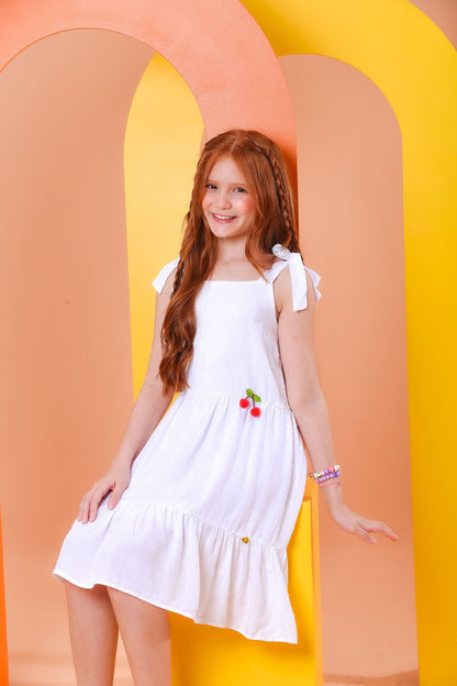 Vestido Festividades Branco Pipoquinha - Tamanho do 4 ao 10