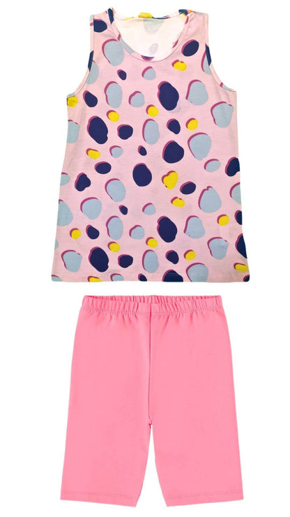Conjunto infantil Feminino Regata Bolinhas + Bermuda Ciclista - tamanho 10