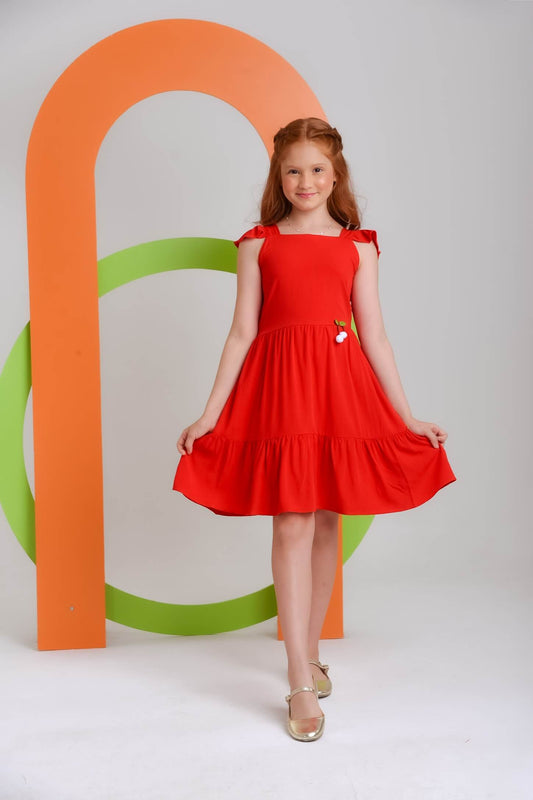 Vestido Festividades Vermelho Cerejinha - Tamanho do 4 ao 10