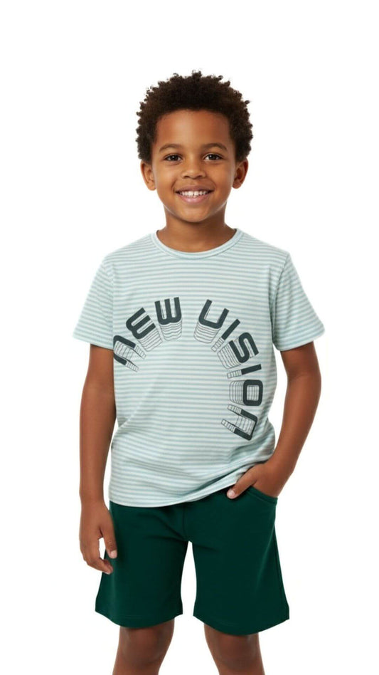 Conjunto Masculino Infantil Camiseta + Bermuda - Tamanho 8