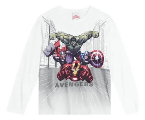 Camiseta manga longa Heróis da Marvel Brandili - Tamanhos do 4 ao 10