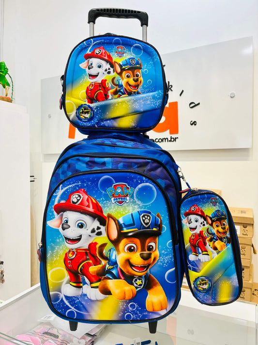 🎒 Kit Escolar Luxo 3 em 1 - Mochila de Rodinhas + Lancheira + Estojo - Volta às aulas