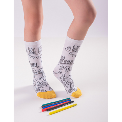 Meia infantil Duck Goods Colorir com 6 canetinhas laváveis - Tamanho único