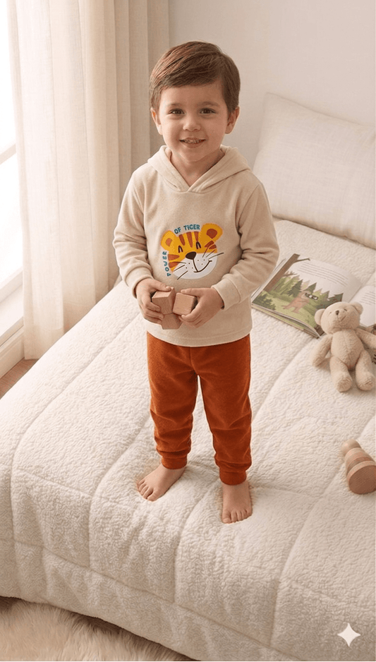 Conjunto Infantil Masculino 2 peças Moletom - Com capuz - Meia Estação - Tamanho 1 ao 3