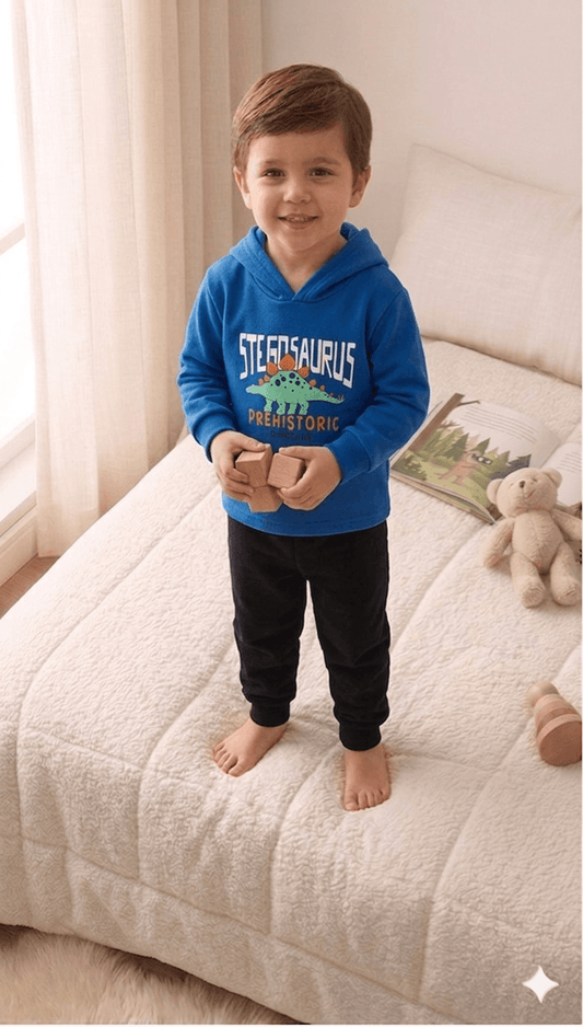 Conjunto Infantil Masculino 2 peças Moletom - Com capuz - Meia Estação - Tamanho 1 ao 3