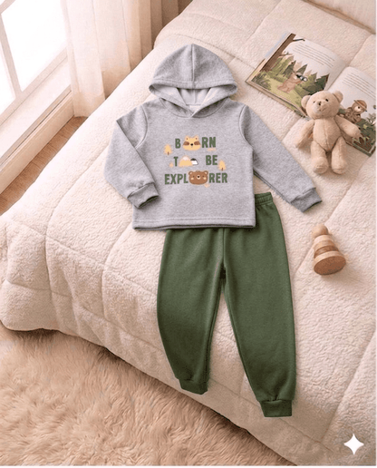 Conjunto Infantil Masculino 2 peças Moletom - Com capuz - Meia Estação - Tamanho 1 ao 3