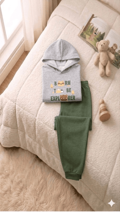Conjunto Infantil Masculino 2 peças Moletom - Com capuz - Meia Estação - Tamanho 1 ao 3