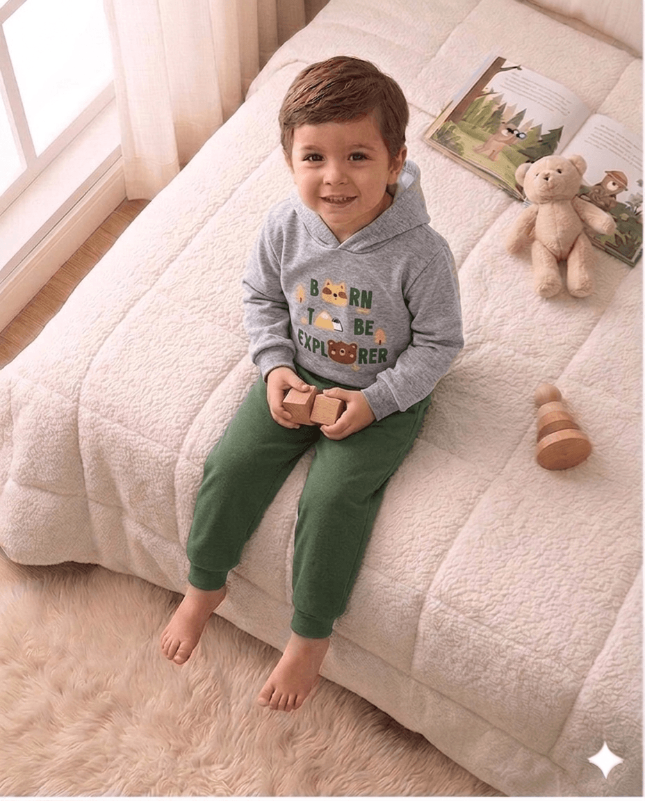 Conjunto Infantil Masculino 2 peças Moletom - Com capuz - Meia Estação - Tamanho 1 ao 3