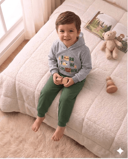 Conjunto Infantil Masculino 2 peças Moletom - Com capuz - Meia Estação - Tamanho 1 ao 3