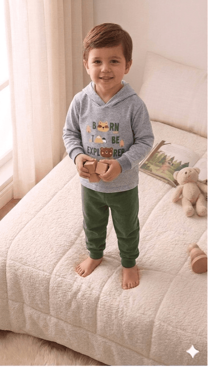 Conjunto Infantil Masculino 2 peças Moletom - Com capuz - Meia Estação - Tamanho 1 ao 3