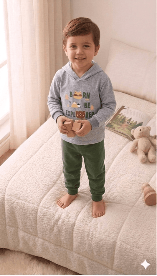 Conjunto Infantil Masculino 2 peças Moletom - Com capuz - Meia Estação - Tamanho 1 ao 3