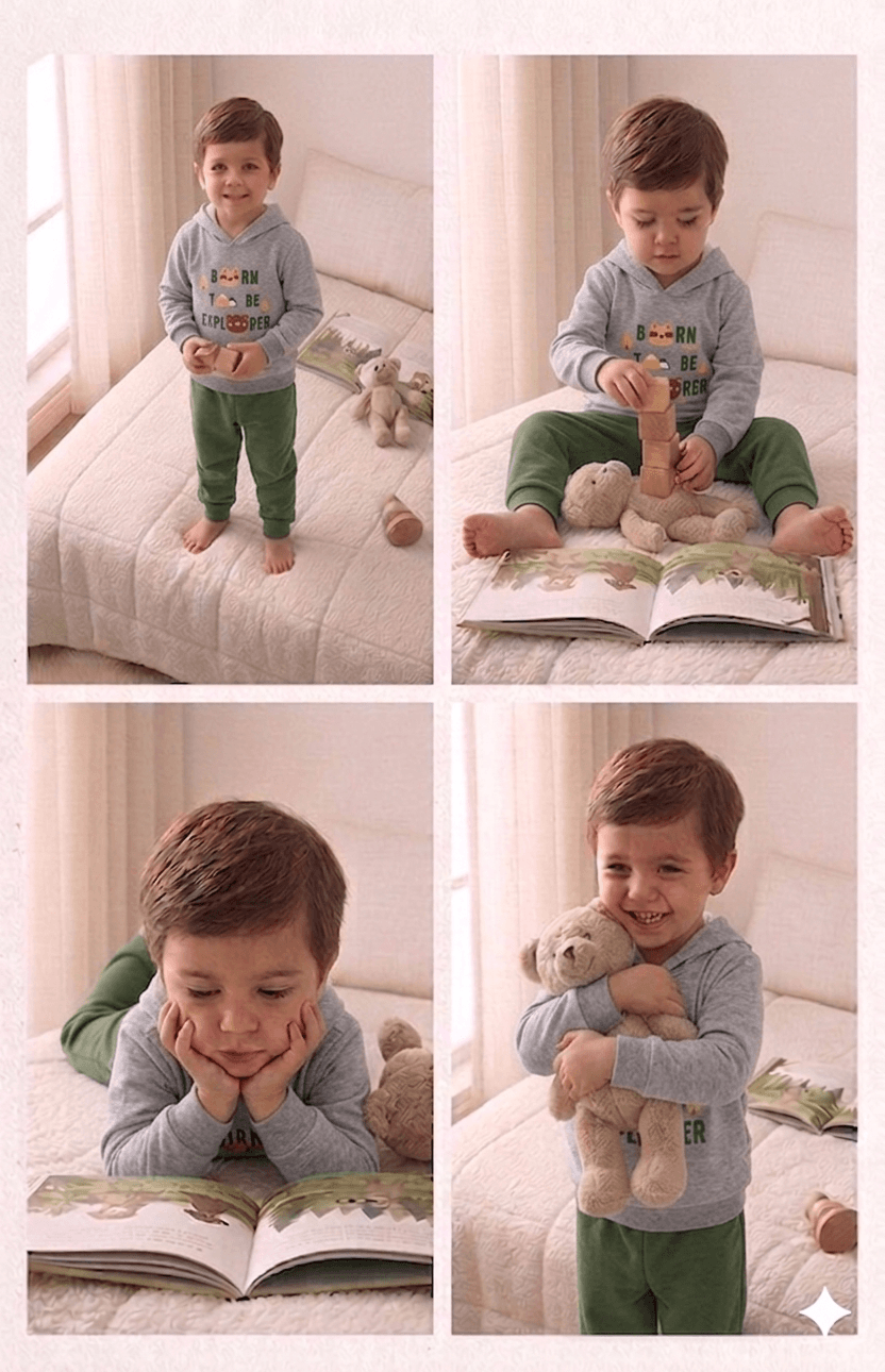 Conjunto Infantil Masculino 2 peças Moletom - Com capuz - Meia Estação - Tamanho 1 ao 3