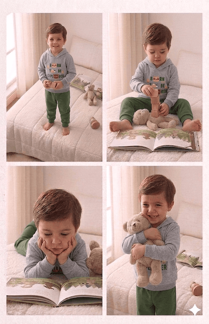 Conjunto Infantil Masculino 2 peças Moletom - Com capuz - Meia Estação - Tamanho 1 ao 3