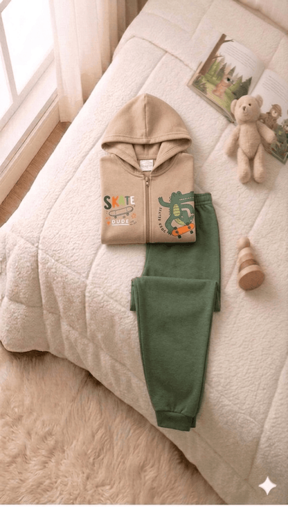 Conjunto Infantil Masculino 2 peças Moletom - Jaqueta com capuz - Meia Estação - Tamanho 1 ao 3