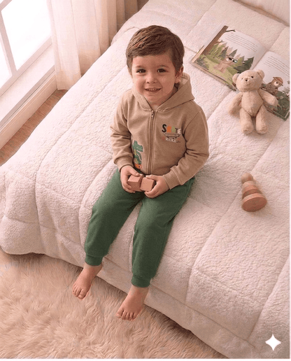 Conjunto Infantil Masculino 2 peças Moletom - Jaqueta com capuz - Meia Estação - Tamanho 1 ao 3