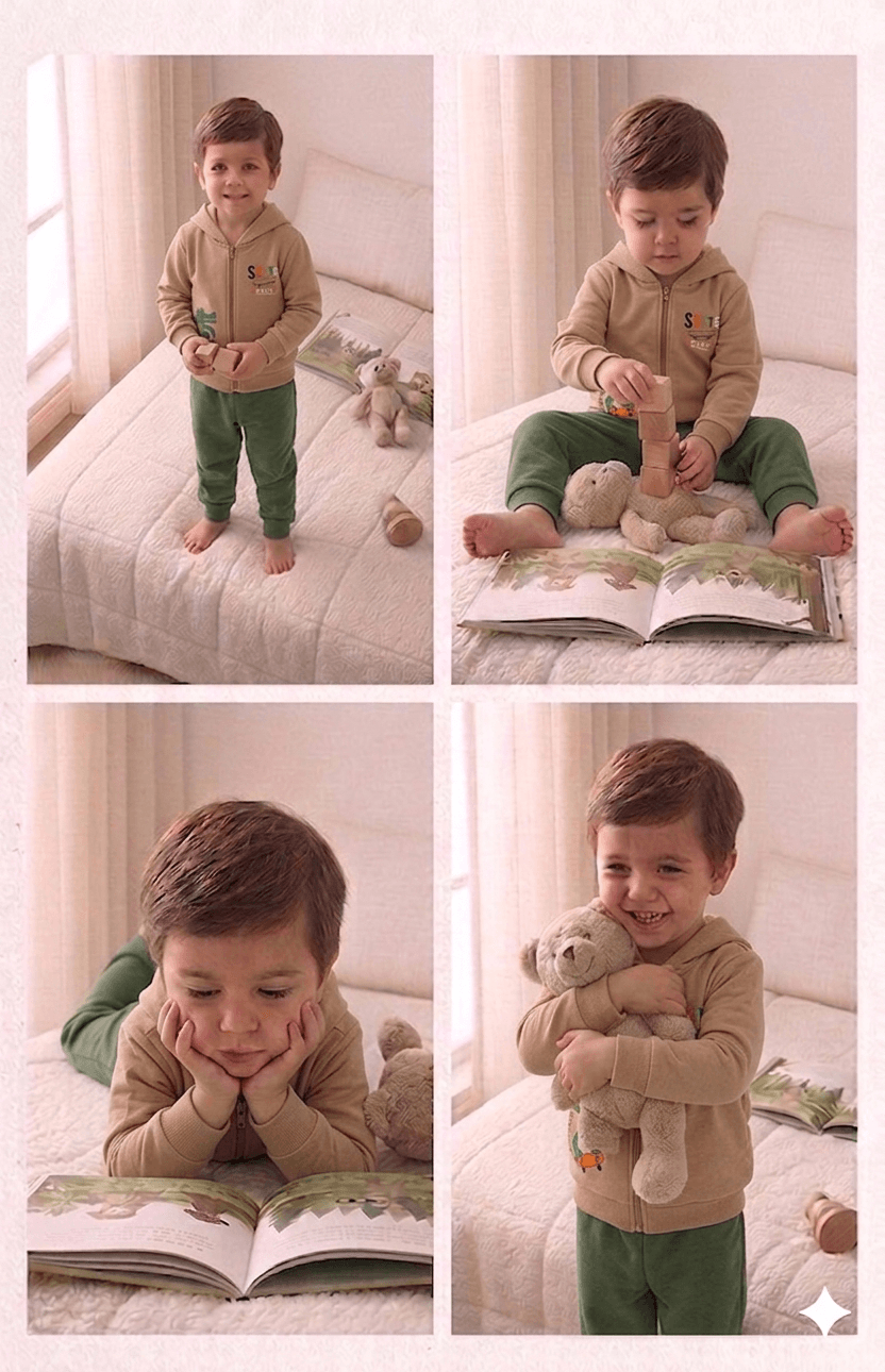 Conjunto Infantil Masculino 2 peças Moletom - Jaqueta com capuz - Meia Estação - Tamanho 1 ao 3