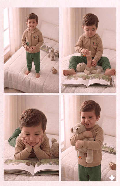 Conjunto Infantil Masculino 2 peças Moletom - Jaqueta com capuz - Meia Estação - Tamanho 1 ao 3