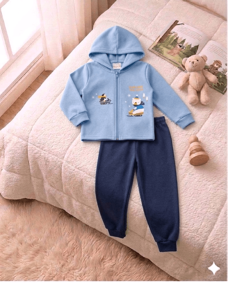 Conjunto Infantil Masculino 2 peças Moletom - Jaqueta com capuz - Meia Estação - Tamanho 1 ao 3