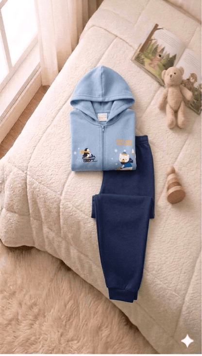 Conjunto Infantil Masculino 2 peças Moletom - Jaqueta com capuz - Meia Estação - Tamanho 1 ao 3