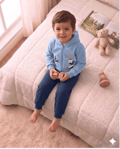 Conjunto Infantil Masculino 2 peças Moletom - Jaqueta com capuz - Meia Estação - Tamanho 1 ao 3
