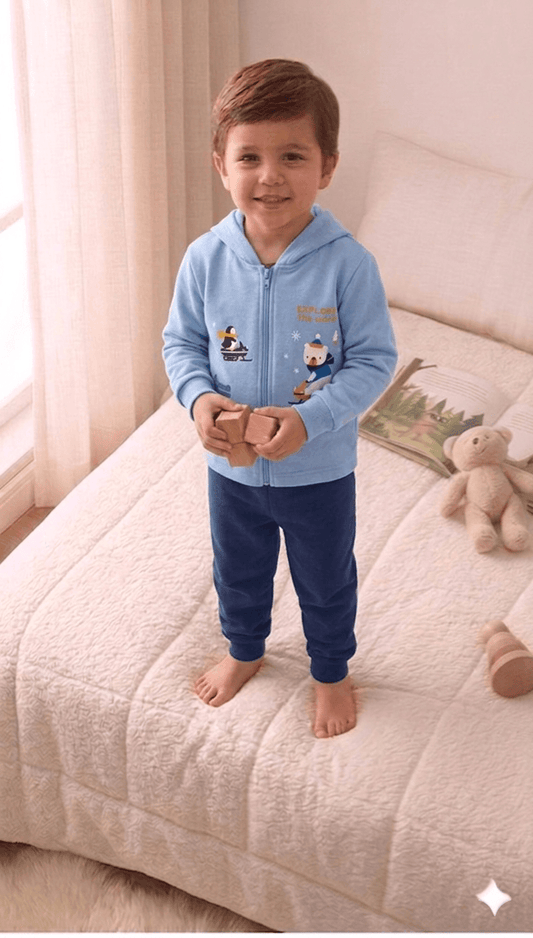Conjunto Infantil Masculino 2 peças Moletom - Jaqueta com capuz - Meia Estação - Tamanho 1 ao 3