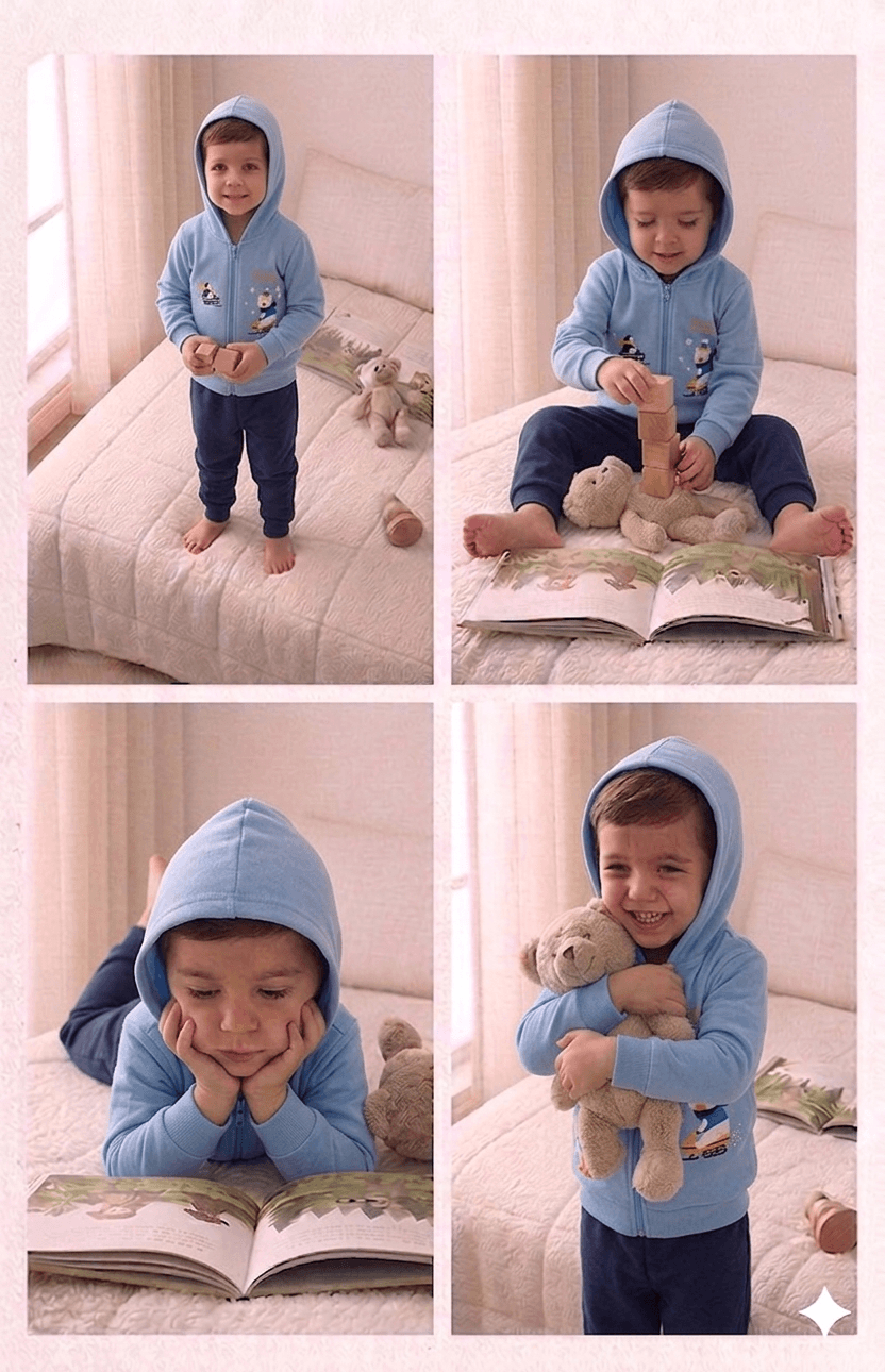 Conjunto Infantil Masculino 2 peças Moletom - Jaqueta com capuz - Meia Estação - Tamanho 1 ao 3