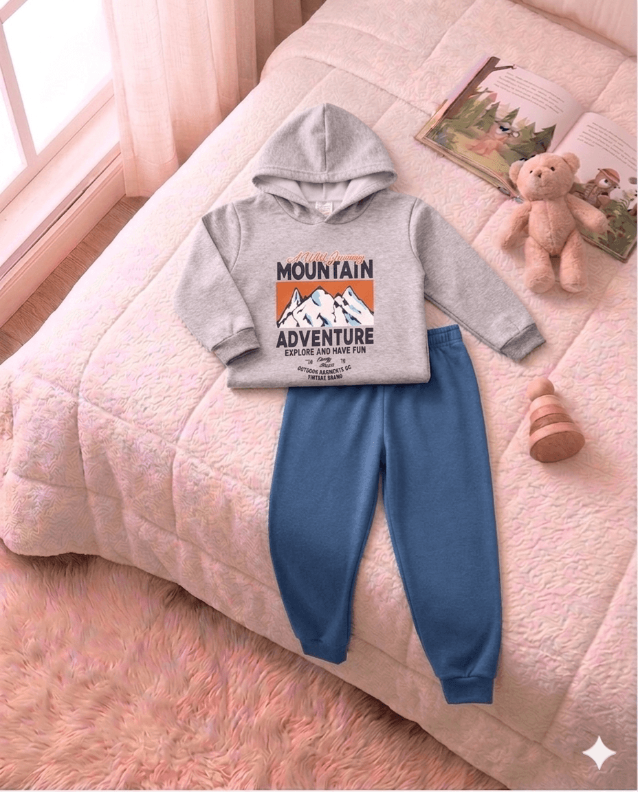 Conjunto Infantil Masculino 2 peças Moletom com capuz- Meia Estação - Tamanho 4, 6 e 8