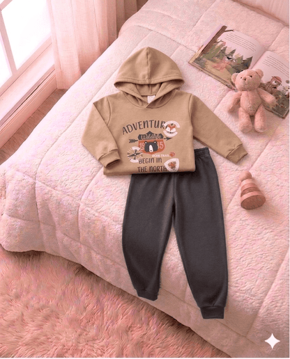 Conjunto Infantil Masculino 2 peças Moletom com capuz- Meia Estação - Tamanho 4, 6 e 8