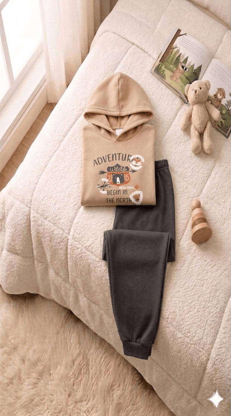 Conjunto Infantil Masculino 2 peças Moletom com capuz- Meia Estação - Tamanho 4, 6 e 8