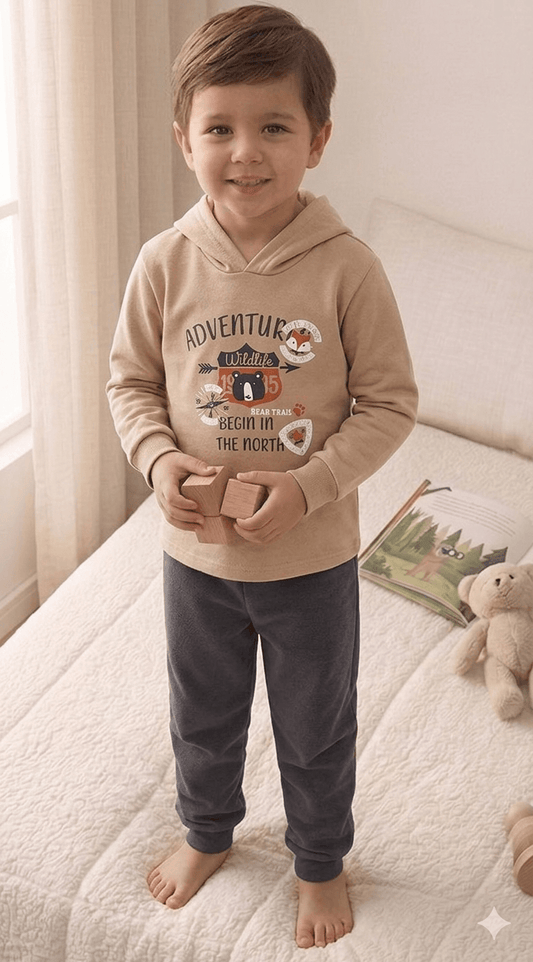 Conjunto Infantil Masculino 2 peças Moletom com capuz- Meia Estação - Tamanho 4, 6 e 8