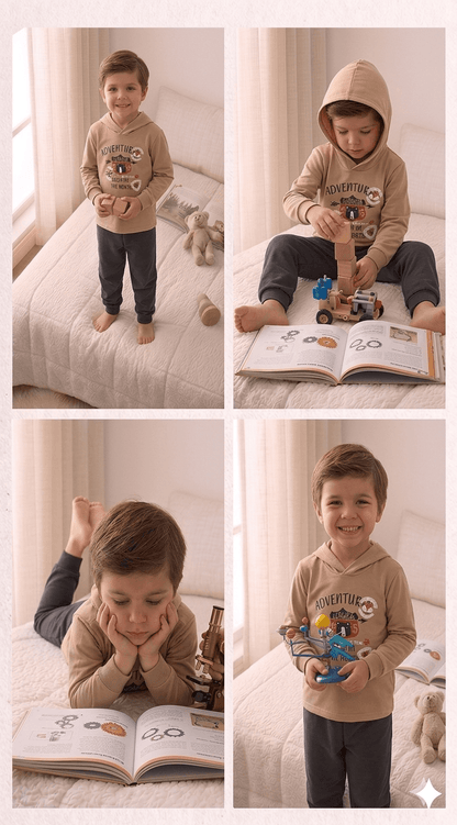 Conjunto Infantil Masculino 2 peças Moletom com capuz- Meia Estação - Tamanho 4, 6 e 8