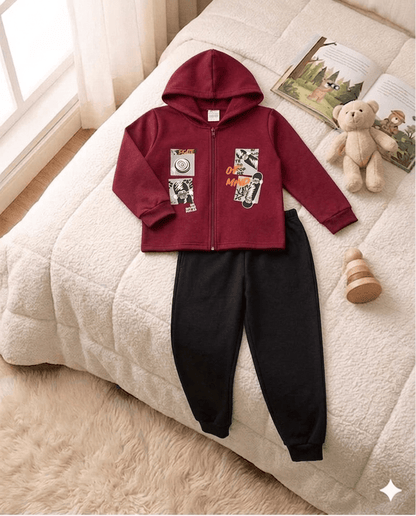 Conjunto Infantil Masculino 2 peças Moletom - Jaqueta com capuz - Meia Estação - Tamanho 4,6 e 8